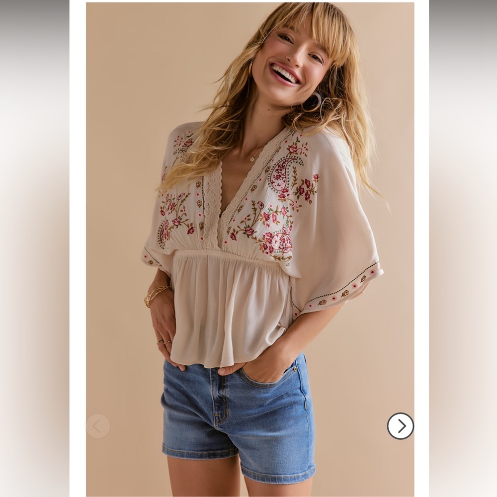 White Embellished Peplum Blouse with Bib Collar